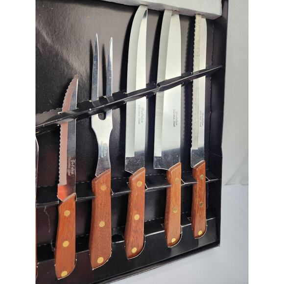 Golden Cutlery 6pc Vtg Carving Set New in Box Bread Chef Steak & Paring Knives - Picture 2 of 7
